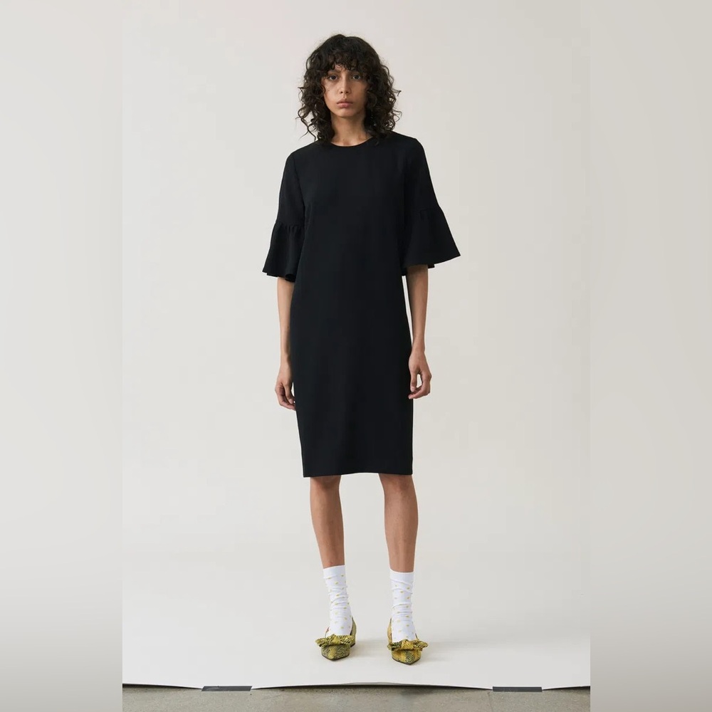 NWT Ganni Clark Black Dress Bell Sleeves Sz EU 36 US Small - Picture 2 of 13